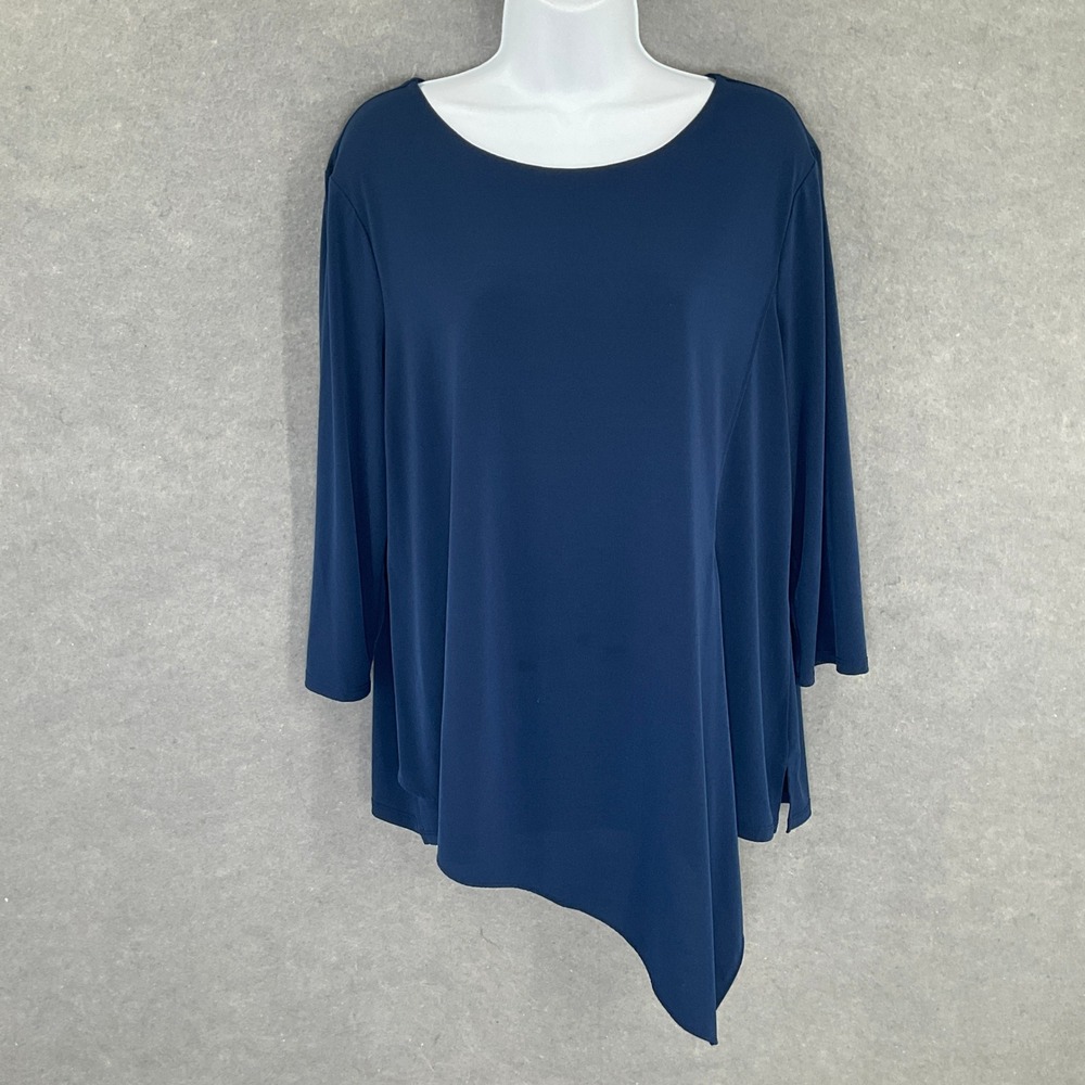 Chico's The Ultimate Tee Top Asymmetrical Hem Navy Blue Size 2 (US L) Stretch